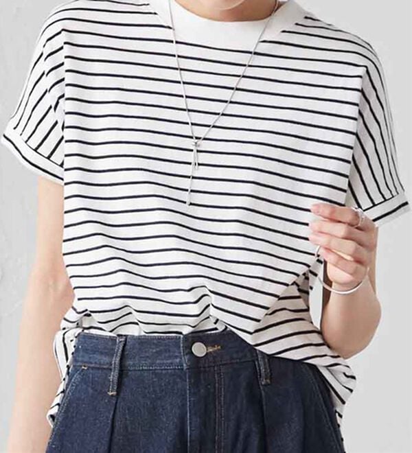 RANAN（ラナン）の「【選べる袖丈】＜BC＞綿100％プチハイネックＴシャツ（カットソー）」｜詳細画像