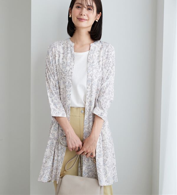 BELLUNA（ベルーナ）の「【接触冷感】レーヨン素材ウエストタック使いワンピース（その他ワンピース）」｜アイボリー花柄