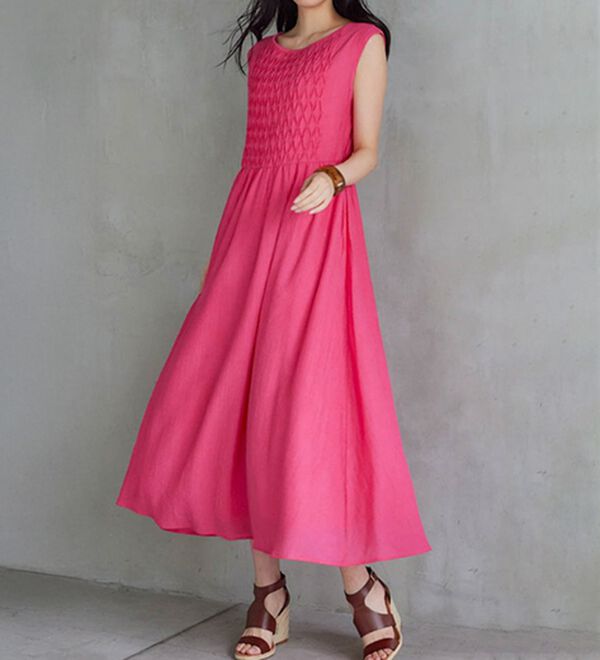 RANAN（ラナン）の「ひんやり！シャーリング風デザインロングワンピース（ロングワンピース）」｜詳細画像