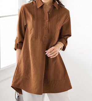 BELLUNA（ベルーナ）の「ピンタック使い麻調合繊シャツチュニック（チュニック）」｜テラコッタ
