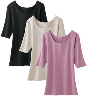 LAVIENNE（ラヴィエンヌ）の「スーッと猫背をケアするインナー（肌着・インナーウェア）」｜3色組 5分袖