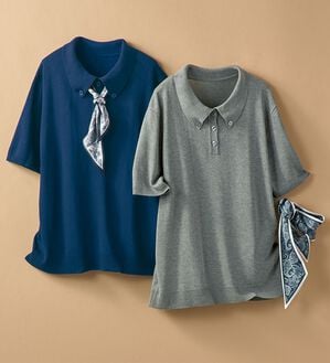 BELLUNA（ベルーナ）の「スカーフ付ニットポロシャツ（ニット・セーター）」｜詳細画像