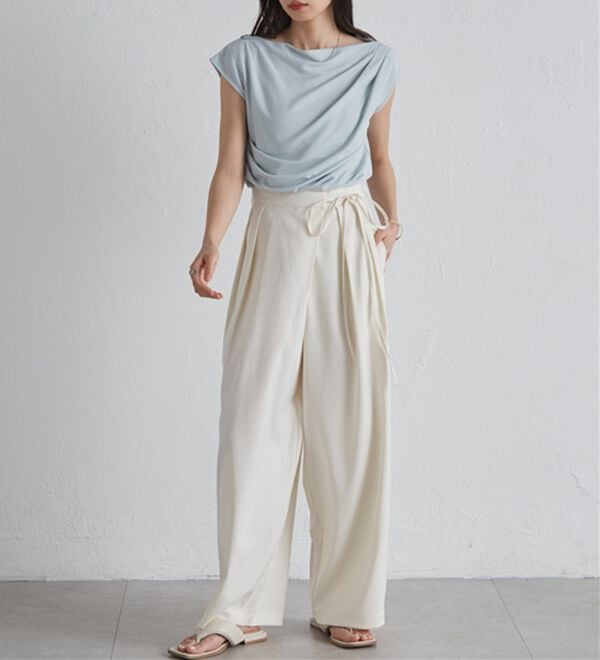 RANAN（ラナン）の「麻調2タックラップリボンパンツ（フルレングスパンツ）」｜詳細画像