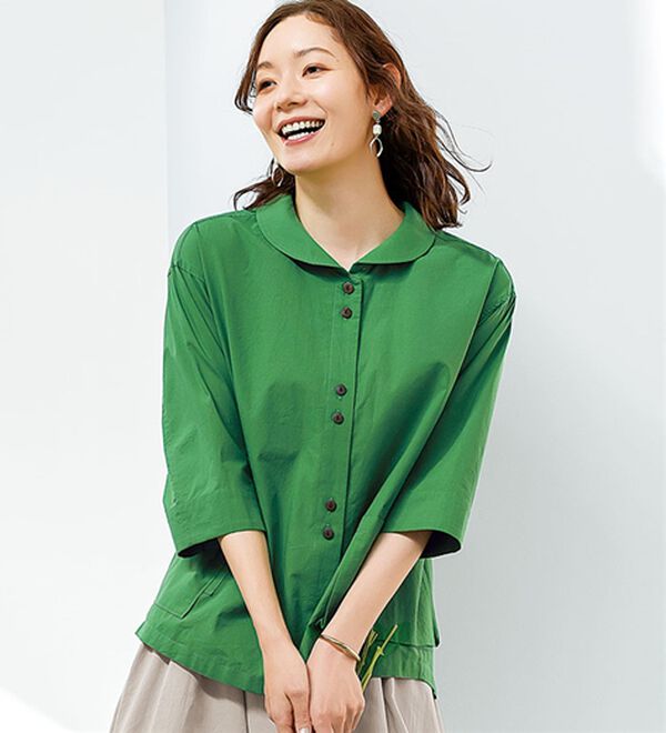 BELLUNA（ベルーナ）の「グリーンが映える！スカートコーデ用綿素材ブラウス（ブラウス）」｜グリーン