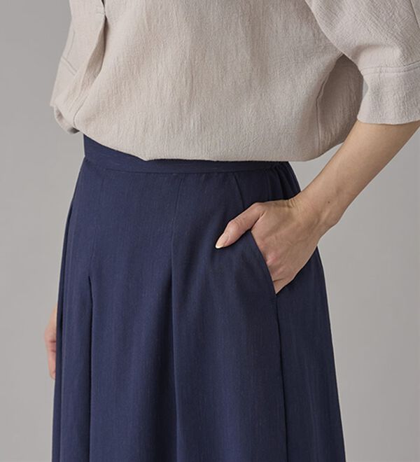 BELLUNA（ベルーナ）の「ひんやりスラブ調素材ガウチョパンツ（フルレングスパンツ）」｜詳細画像