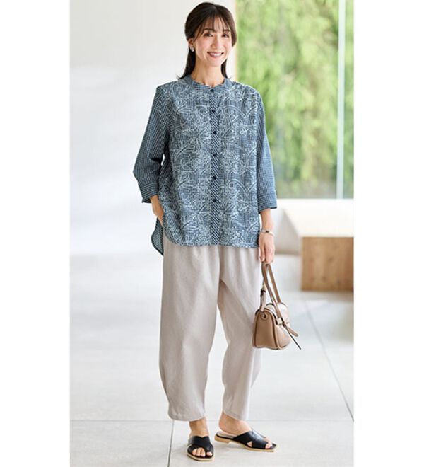 BELLUNA（ベルーナ）の「＜インド製＞刺しゅうデザインギンガムシャツ（シャツ）」｜詳細画像