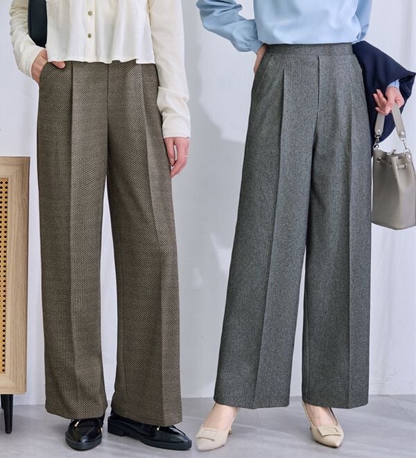 alotta（アロッタ）の「【選べる柄】楽ストレッチ！微起毛セミワイドパンツ（ワイドパンツ・ガウチョ）」｜詳細画像