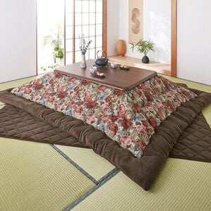 「ゴブラン織こたつ布団３点セット・継ぎ脚付リビングこたつ４点セット（こたつテーブル）」｜花畑