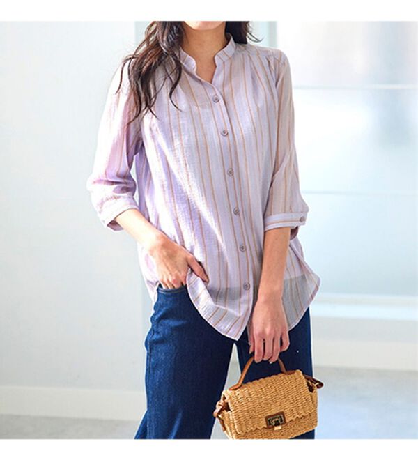 BELLUNA（ベルーナ）の「ストライプ柄スキッパーブラウス（ブラウス）」｜詳細画像