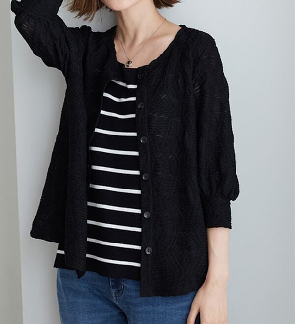 BELLUNA（ベルーナ）の「波柄シアージャカード素材カーディガン（ニットカーディガン）」｜詳細画像