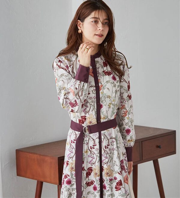 配色ボタニカルシャツワンピース - ベルーナ【公式】