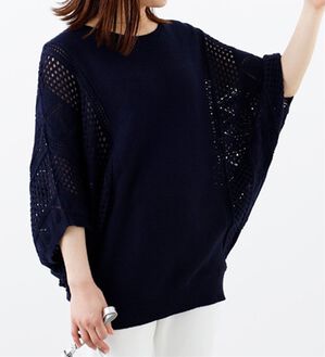 BELLUNA（ベルーナ）の「透かし編ドルマンニットプルオーバー（ニット・セーター）」｜ネイビー