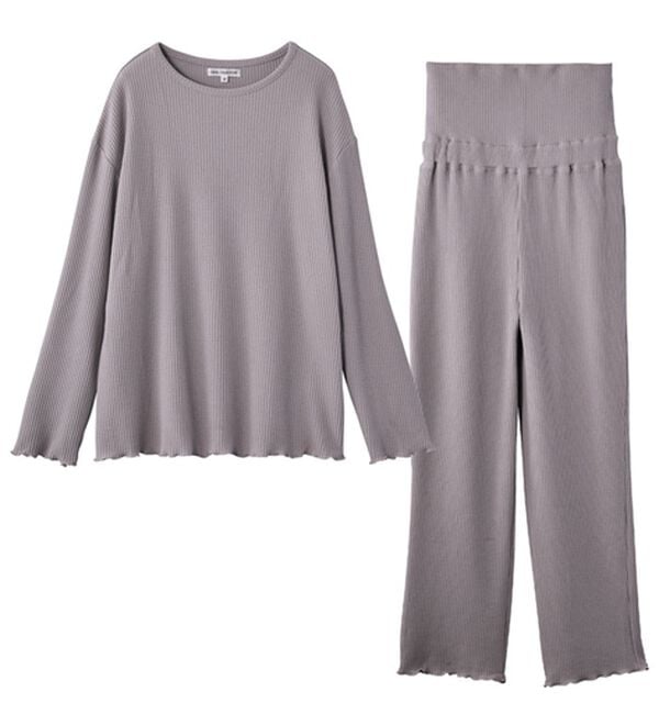 YU'NOW（ユナウ）の「【ハラマキ付】ワッフルプルオーバー＆パンツセット（パジャマ・ルームウェア）」｜ダークラベンダー