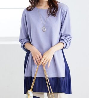 BELLUNA（ベルーナ）の「裾プリーツ切替チュニック（チュニック）」｜ブルーグレー／ネイビー