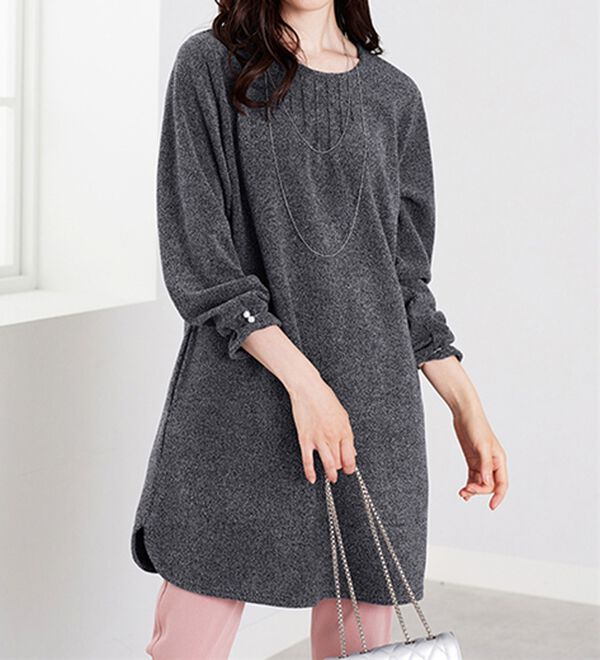 BELLUNA（ベルーナ）の「袖パールボタン付ツイード調ワンピース（チュニック）」｜詳細画像