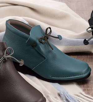 ルフラン（ルフラン）の「やわらかレザーのハイカットリボンシューズ（ブーツ）」｜ブルーグレー