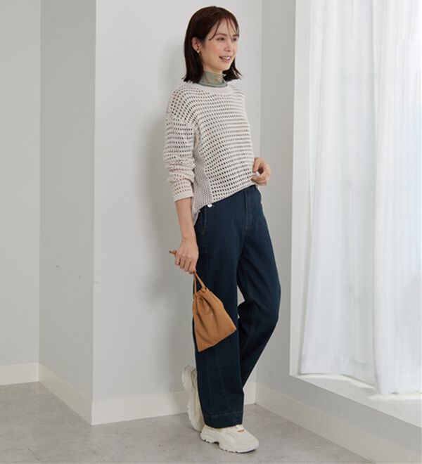 BELLUNA（ベルーナ）の「【選べる2丈】裾切替デザインワイドストレートデニム（ワイドパンツ・ガウチョ）」｜詳細画像