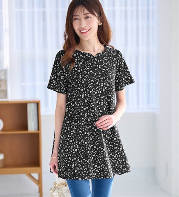 alotta（アロッタ）の「【接触冷感】さらっと快適！高見えフレアーロングチュニックＴシャツ（チュニック）」｜詳細画像