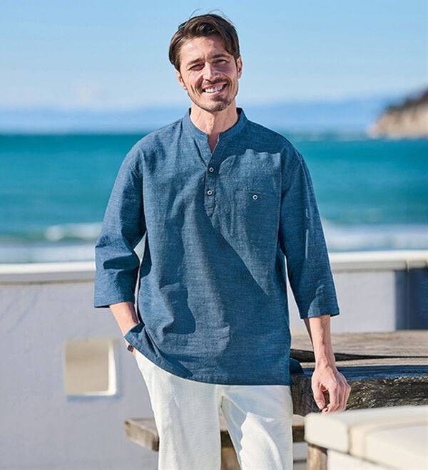 「ひんやり涼やか綿麻ゆったりシャツ（メンズシャツ）」｜詳細画像