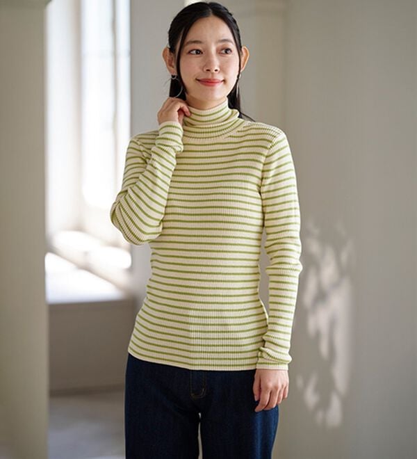 BELLUNA（ベルーナ）の「＜＆ｃｏｃｏｃｈｉ＞ハピネスコットン100％&times;吸湿発熱リブタートルニット（ニット・セーター）」｜詳細画像