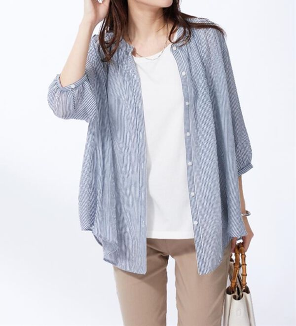 BELLUNA（ベルーナ）の「【新色追加】スラブ素材ギャザーデザインブラウス（ブラウス）」｜詳細画像