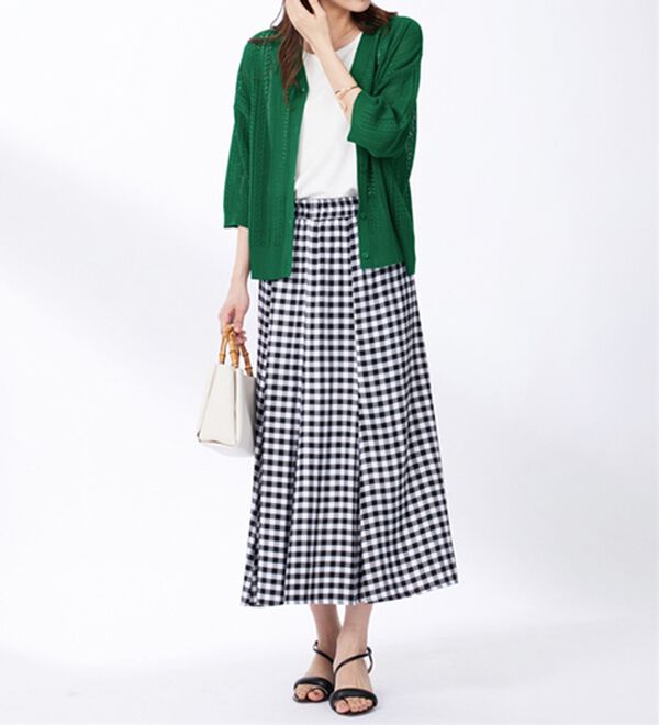 BELLUNA（ベルーナ）の「麻タッチ透かし編５分袖ニットカーディガン（ニットカーディガン）」｜詳細画像