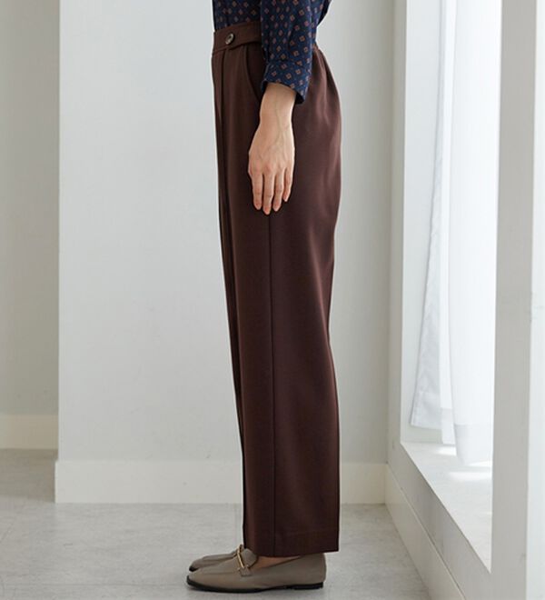 BELLUNA（ベルーナ）の「サマ見え（Ｗ）ストレッチ素材タブ使いワイドパンツ（ワイドパンツ・ガウチョ）」｜詳細画像
