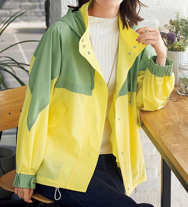 ルフラン（ルフラン）の「お出かけに便利な配色パーカー（ハーフコート）」｜イエロー