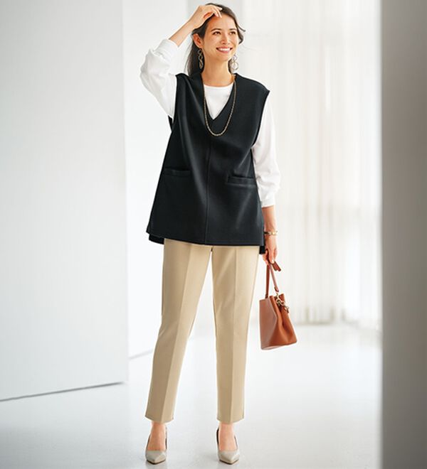 BELLUNA（ベルーナ）の「静電気防止インナー付Ｖネックベストアンサンブル（アンサンブル）」｜詳細画像