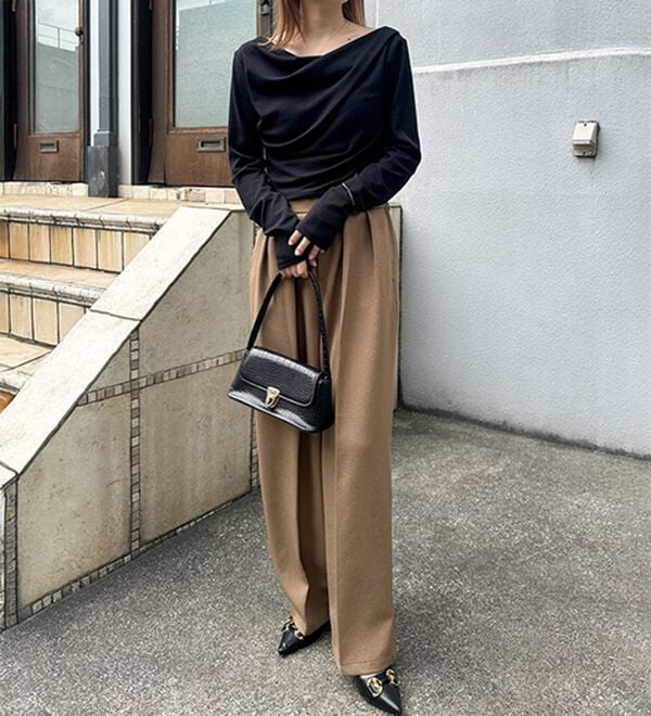 RANAN（ラナン）の「上品ドレープリブロングＴシャツ（カットソー）」｜詳細画像