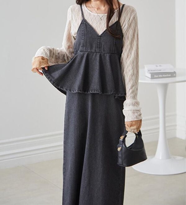 RANAN（ラナン）の「デニムペプラムキャミワンピース（ロングワンピース）」｜詳細画像