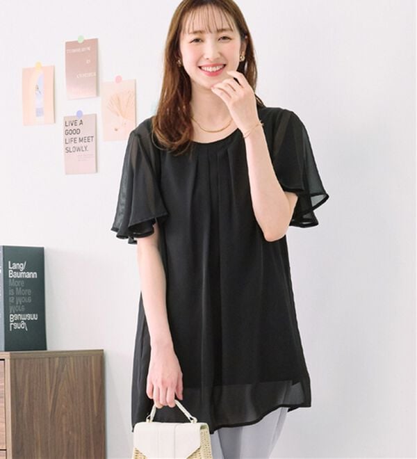 alotta（アロッタ）の「【接触冷感】インナー付シフォンタックチュニック（チュニック）」｜ブラック