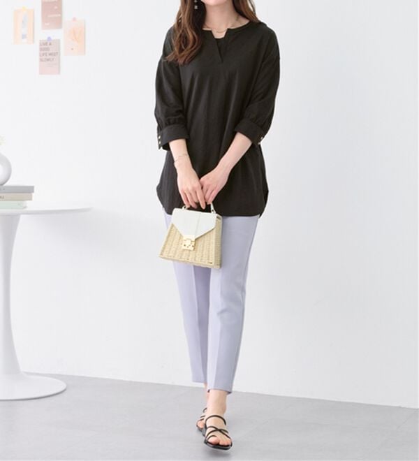 alotta（アロッタ）の「【接触冷感】６分袖衿フェイク裾ラウンドチュニック（チュニック）」｜詳細画像