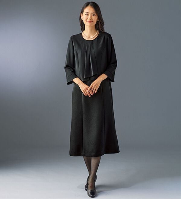 BELLUNA（ベルーナ）の「洗える防シワ！北陸ジャカード素材千鳥柄ワンピースアンサンブル（ブラックフォーマル（喪服・礼服））」｜詳細画像