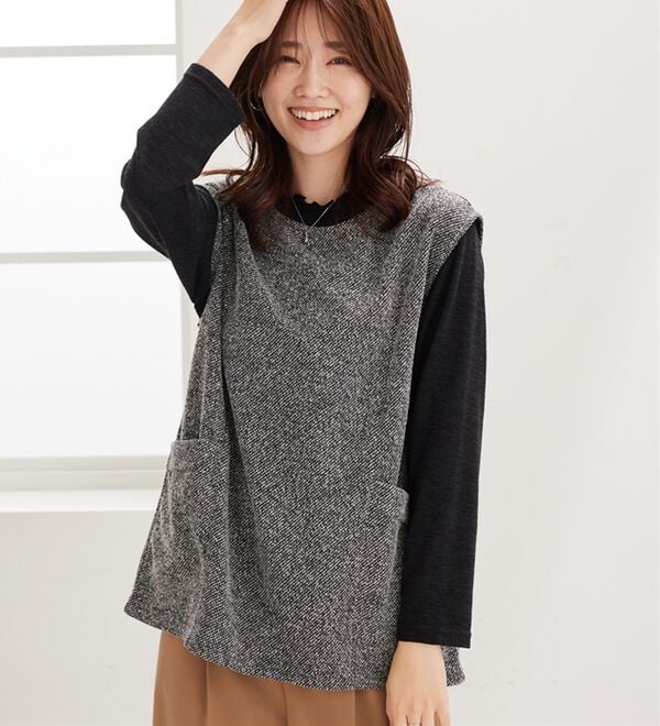 BELLUNA（ベルーナ）の「【2点セット】ブークレ素材ポケットデザインアンサンブル（アンサンブル）」｜詳細画像