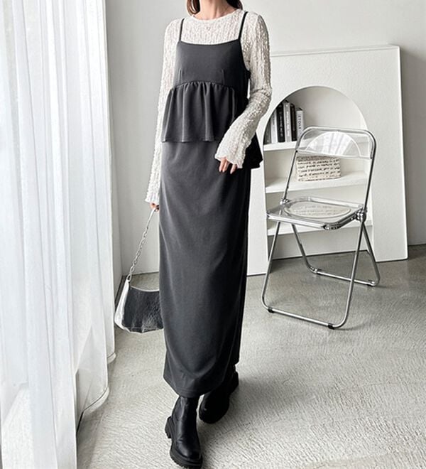 GeeRA（ジーラ）の「楽ちん！ペプラムキャミワンピース（カットソーワンピース）」｜詳細画像