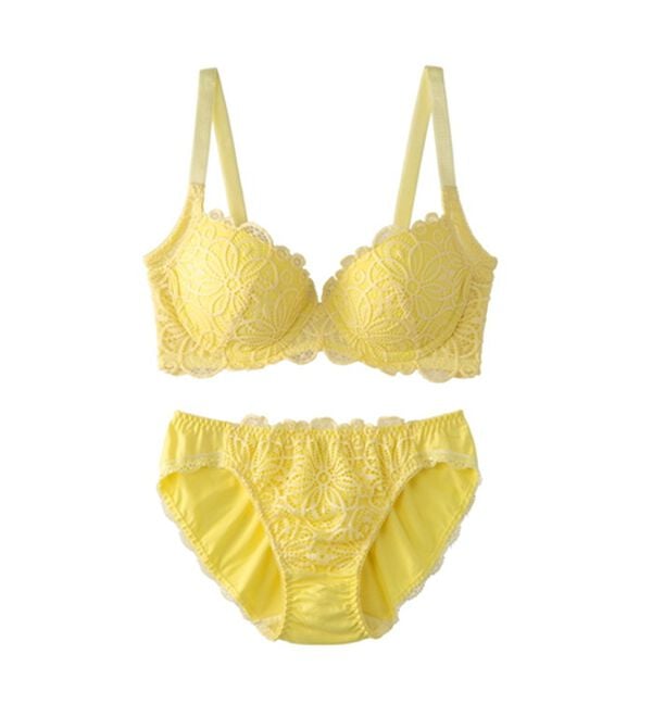 YU'NOW（ユナウ）の「レーシー脇高スッキリブラ＆ショーツ　～配色カラー～（ブラジャー＆ショーツセット）」｜詳細画像