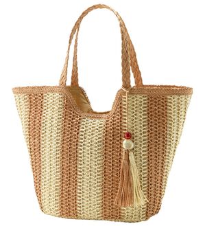 BELLUNA（ベルーナ）の「ストーンタッセル付雑材トート（トートバッグ）」｜ベージュ