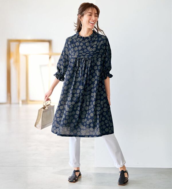 さらっと体型隠し！ドット柄チュニックワンピース - ベルーナ【公式】