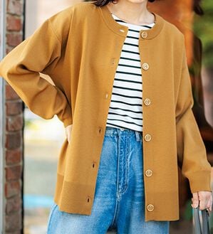 BELLUNA（ベルーナ）の「洗える！軽い！配色使いニットカーディガン（ニットカーディガン）」｜キャメル