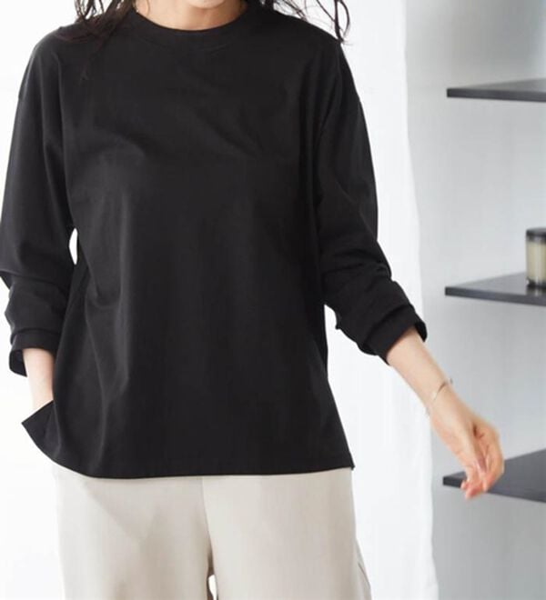 RANAN（ラナン）の「【選べる袖丈】ひんやり！＜BC＞綿100％プチハイネックＴシャツ（カットソー）」｜詳細画像