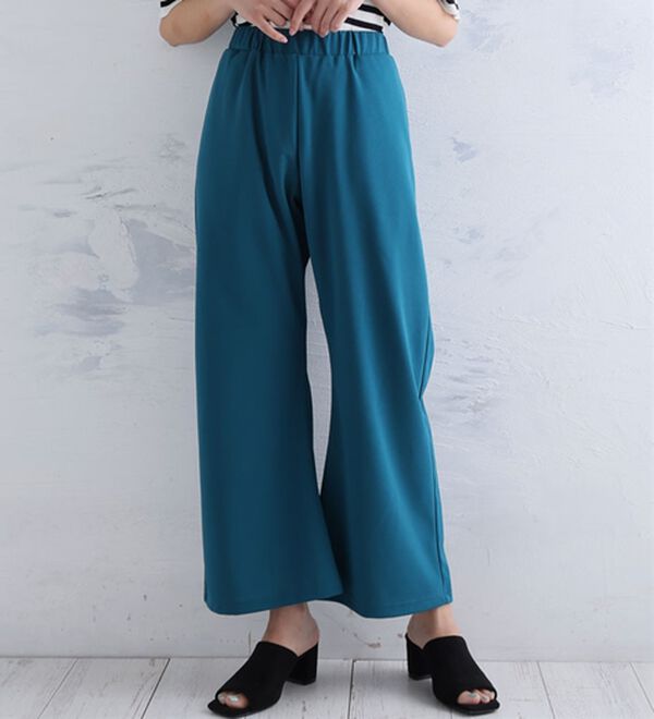 A HAPPY MARILYN（アハッピーマリリン）の「【Ｌ～８Ｌ】＜身長別に選べる２丈＞さらっと美脚ゆるカーブパンツ（ワイドパンツ・ガウチョ）」｜ブルーグリーン