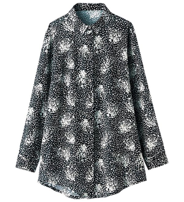 BELLUNA（ベルーナ）の「コットンリネンプリントロングシャツ（シャツ）」｜黒系