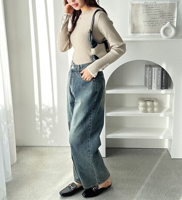 GeeRA（ジーラ）の「袖口ボタン配色ボートネックリブニット（ニット・セーター）」｜詳細画像