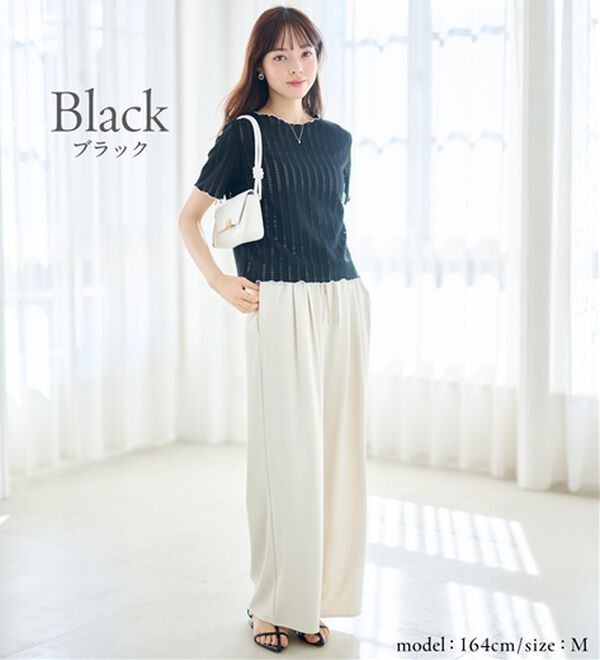 RANAN（ラナン）の「透かし柄メロー配色Ｔシャツ（カットソー）」｜詳細画像