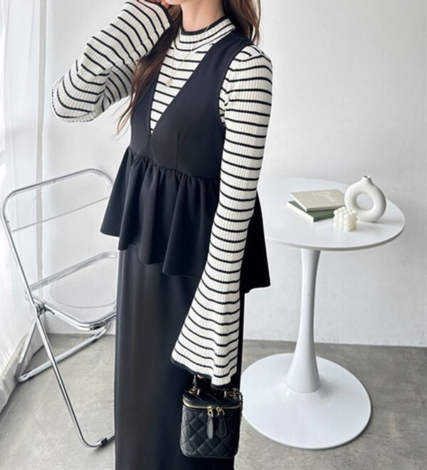 GeeRA（ジーラ）の「【再入荷】楽ちん！ペプラムジャンパースカート（ジャンパースカート）」｜詳細画像