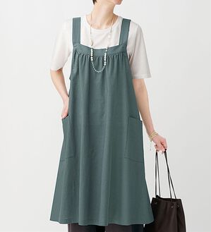 BELLUNA（ベルーナ）の「麻混素材デザインジャンパードレス（チュニック）」｜ダスティーグリーン