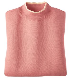 BELLUNA（ベルーナ）の「なめらかコットンシルク配色プルオーバー（ニット・セーター）」｜コーラル