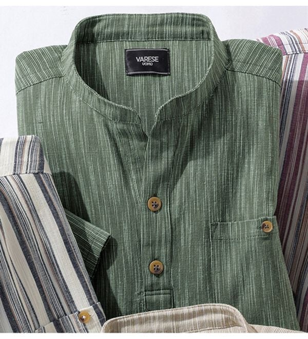 「ざっくり木綿のゆったりリラックスシャツ（メンズシャツ）」｜ダークカーキ