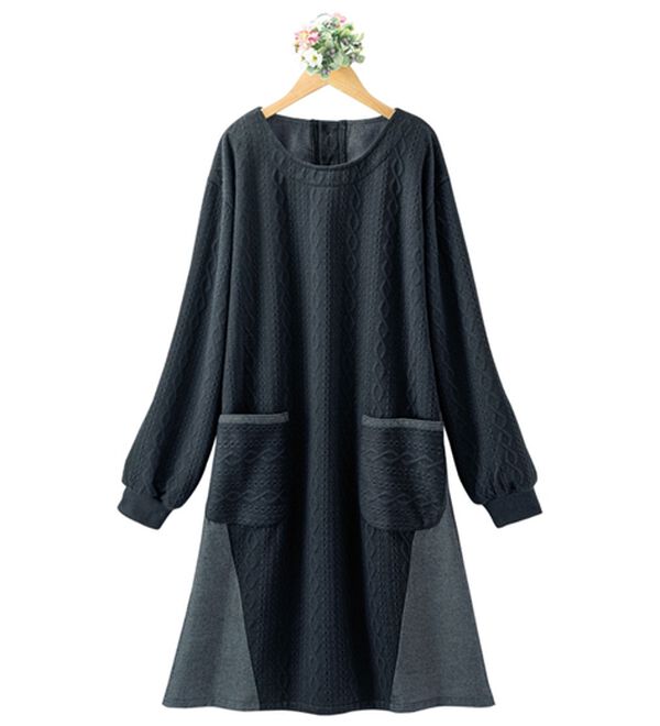 「【２枚組】オシャレな編み柄切替かっぽう（パジャマ・ルームウェア）」｜詳細画像